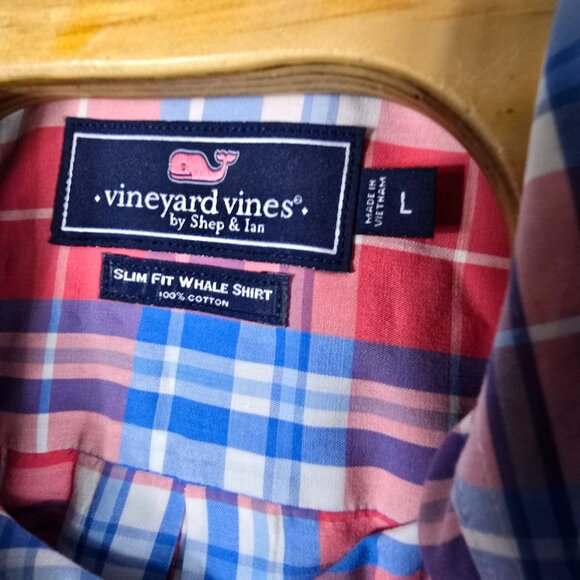 Vineyard Vines Slim Fit Button-Down Shirt Large Mens Long Sleeve Blue Pink White - Picture 4 of 5